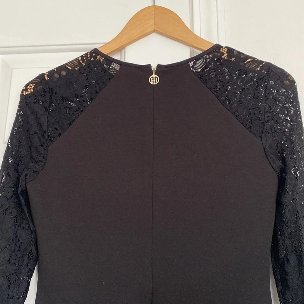 Tommy Hilfiger little black dress with long sleeves lace sleeves.